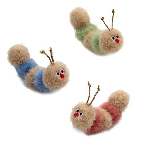Jumpaws Interactive Natural 3 PK Catnip Toy, with Rattle, Bite Resistant, for All Ages Indoor Cat, Soft Caterpillar Toys, Fluffy Kitten Toy - Small/ 3 Pck/ Cat Toy