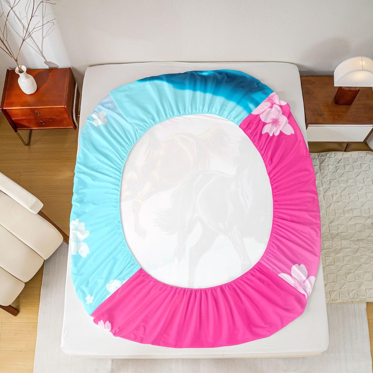 Homemissing Sábana bajera ajustable de 16 pulgadas de profundidad con diseño de caballo galopante para niños y niñas, con 2 fundas de almohada, para decoración de habitación