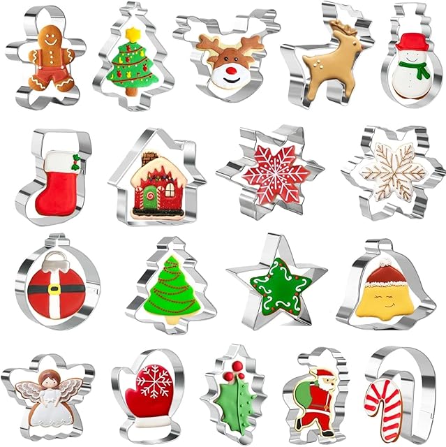 Keapaty 18 Pieces Christmas Cookie Cutters Set for Baking - Christmas Tree,Gingerbread Man,Snowflake,Santa Claus and More Shapes Xmas Biscuit/Pastry Cutter
