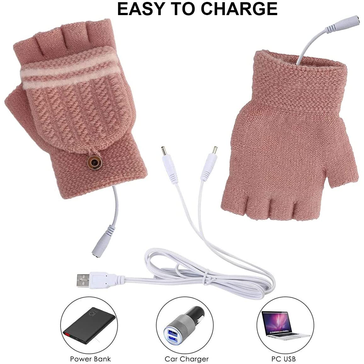 Gants chauffants USB pour femme, gants d'hiver chauds pour ordinateur portable, mains complètes et demi chauffantes sans doigts, chauffe-mains lavables