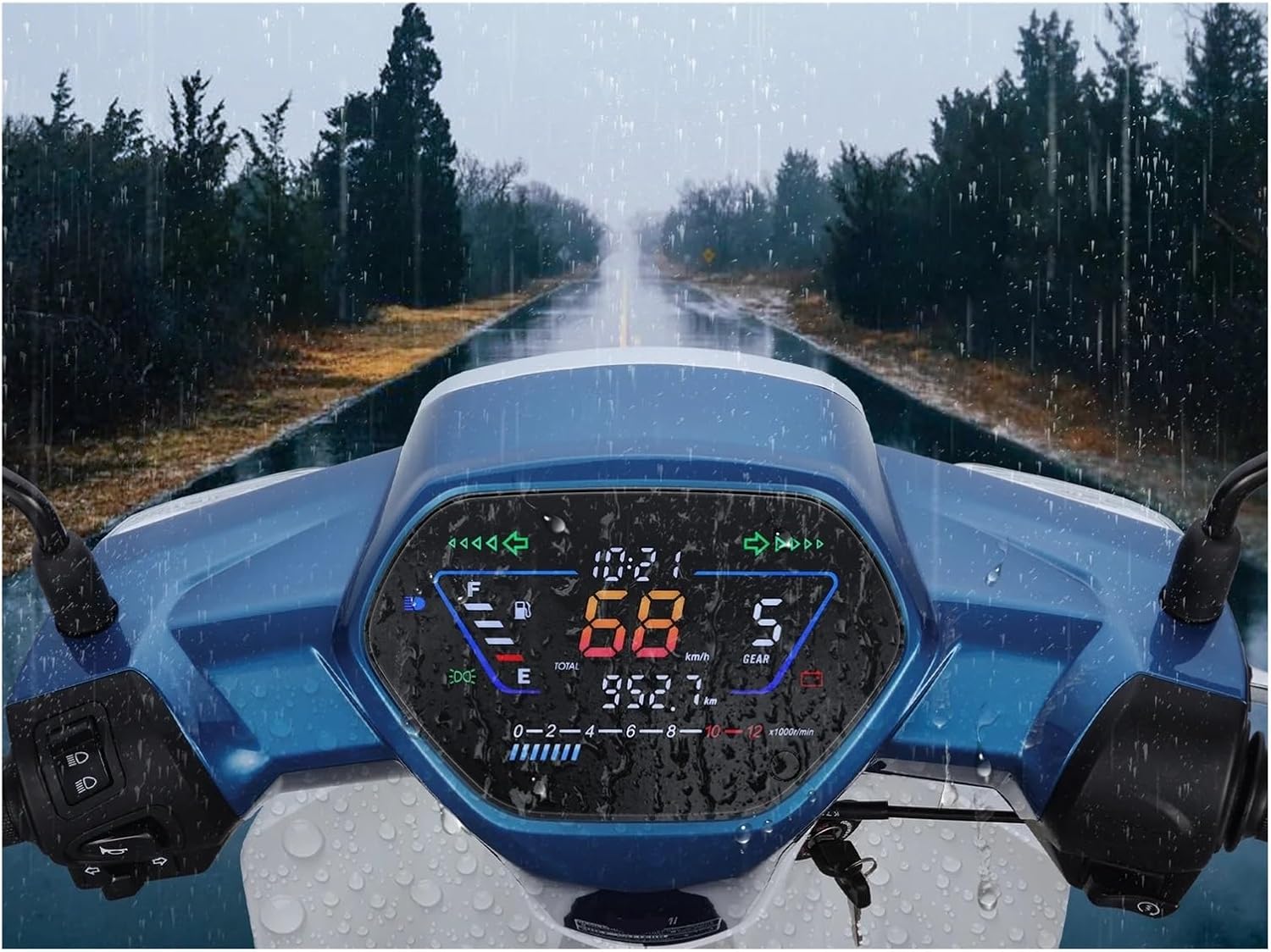 Speedometer Gauge Motorcycle Digital Instrument Dashboard LED Speedometer Tachometer Voltage Fuel Gauge Odometer Gear for Wave C100 CD10