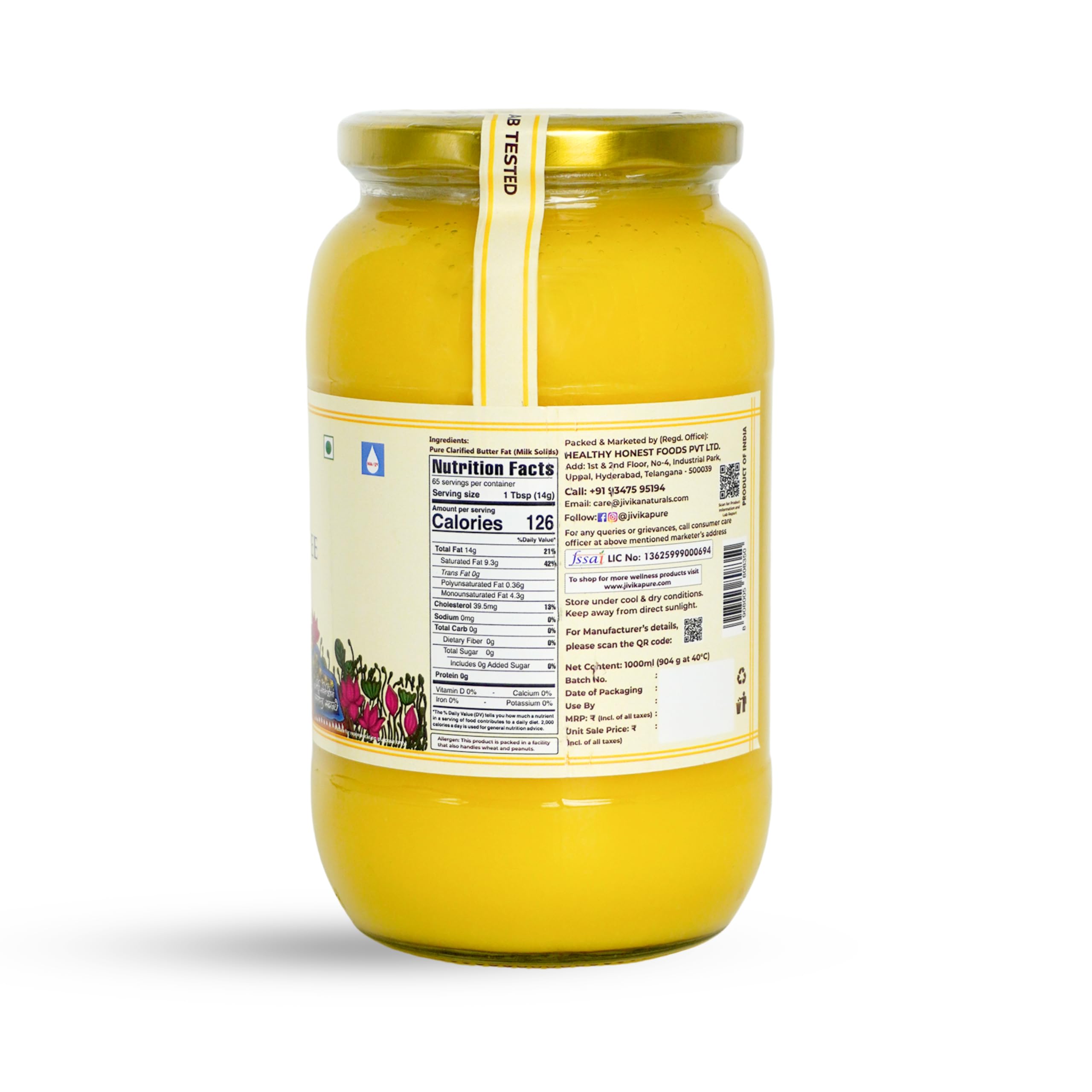 JIVIKA NATURALS Ghee de vaca Gir Gir de alta calidad de 1 litro, probado en leche A2, método védico Bilona, probado en laboratorio, ghee de vaca desi puro, dirección bidireccional, churned from