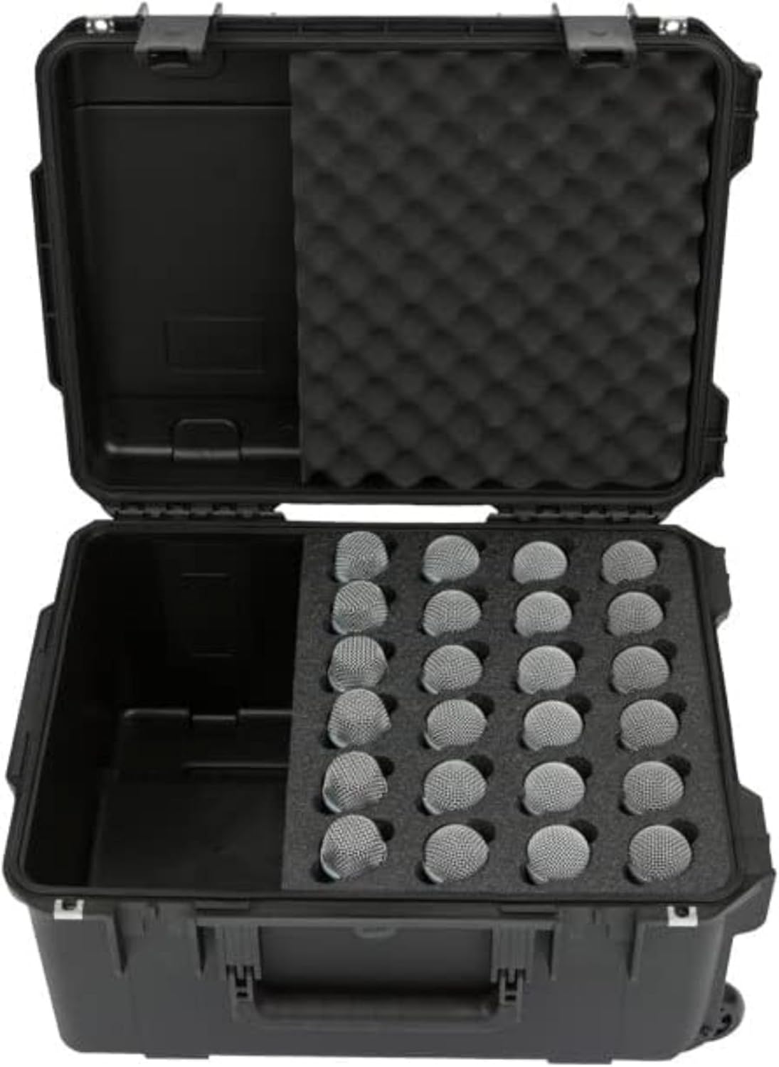 SKB iSeries Microphone Hard Case, Waterproof Polypropylene Shell with 24-Slot Foam Interior, Cable Storage and Wheels for Mic System Protection