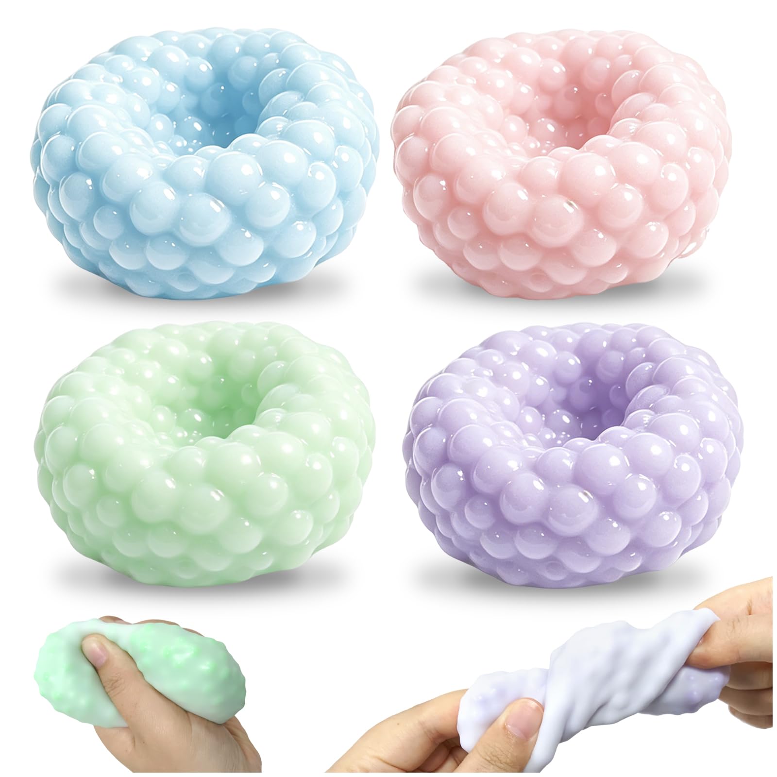 Kutakuta 4 Piece Crunchy Squishy Stress Ball,Stress Balls Fidgets Crunchy Squishy Stretchy Toy Ice Skin Fidget Sensory Anxiety Relief Fidget Ball For Adults & Kids Travelers Studying Working Travel