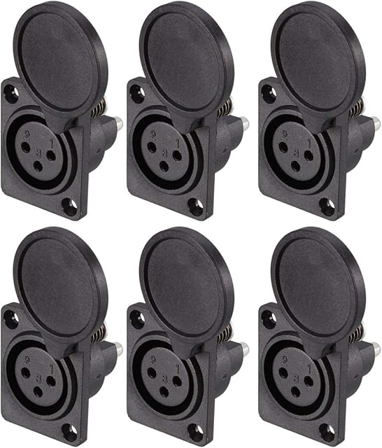 sourcing map 3-Pin XLR Female Jack Panel Mount for Microphone Connector Adapter Converter Audio Speaker with Waterproof Cover 6Pcs