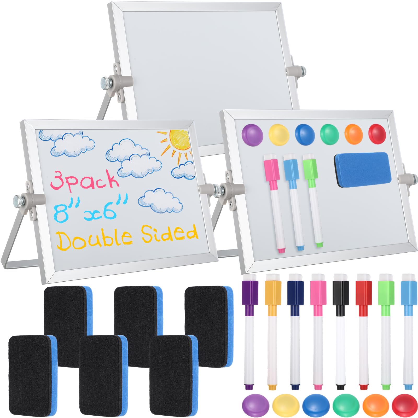 AmazingSpark 3 Pcs Small Dry Erase White Board with Stand 6 x 8'', White