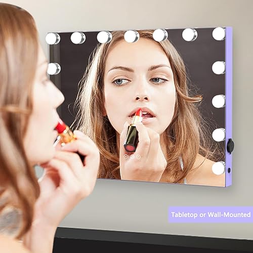 Miniatura 10 de Hollywood - Espejo de maquillaje con luces, 15 bombillas LED regulables, 3 modos de iluminación de color, espejo de maquillaje iluminado con puerto