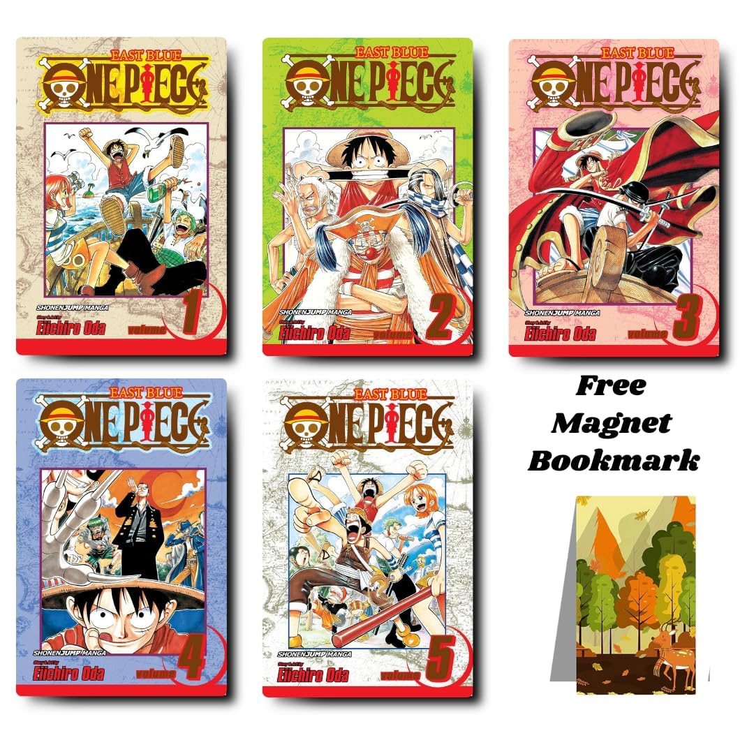 One Piece Vol.1, 2, 3, 4, & 5 Comic Book Set with Free Magnet