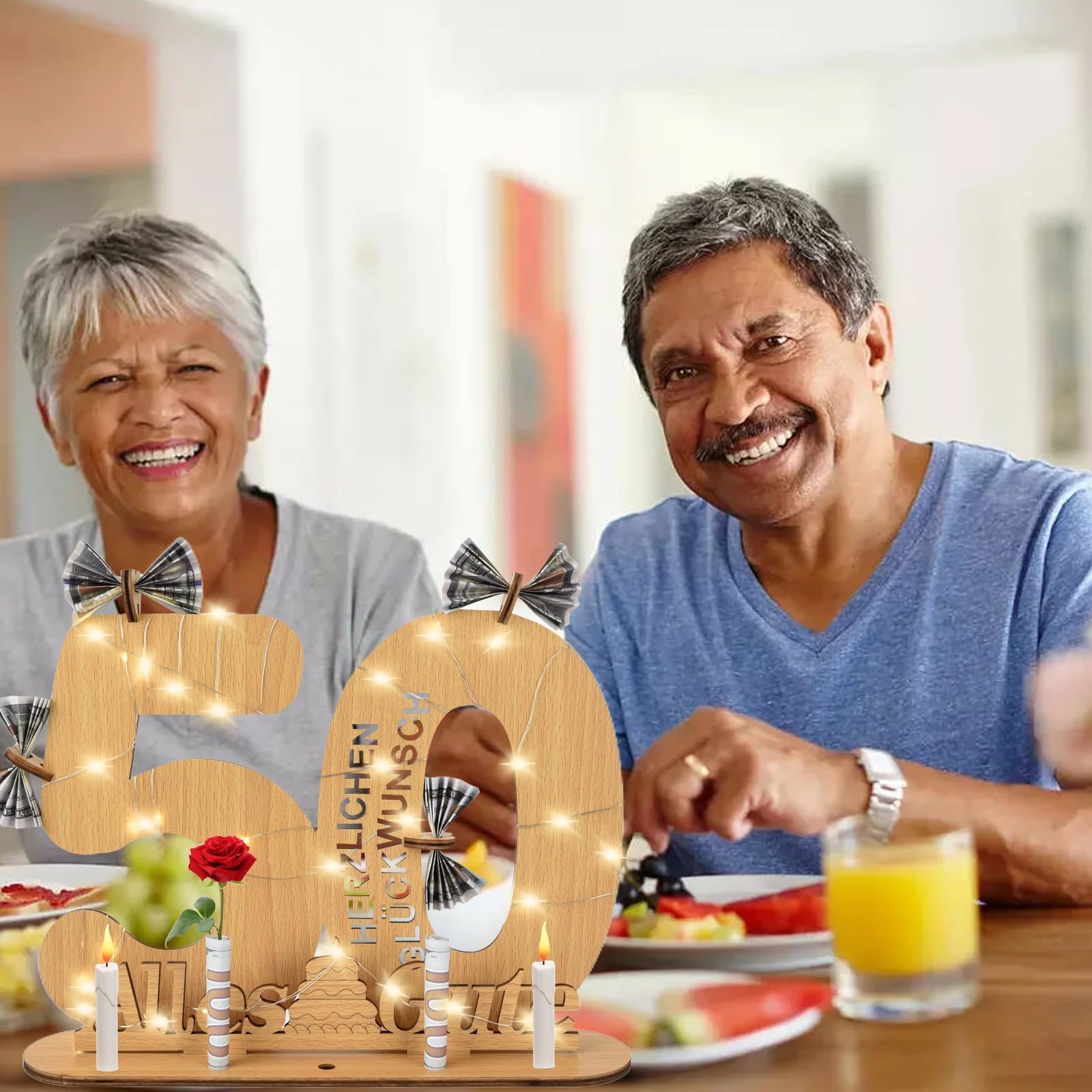Giftota 50° compleanno in legno con catena luminosa a LED
