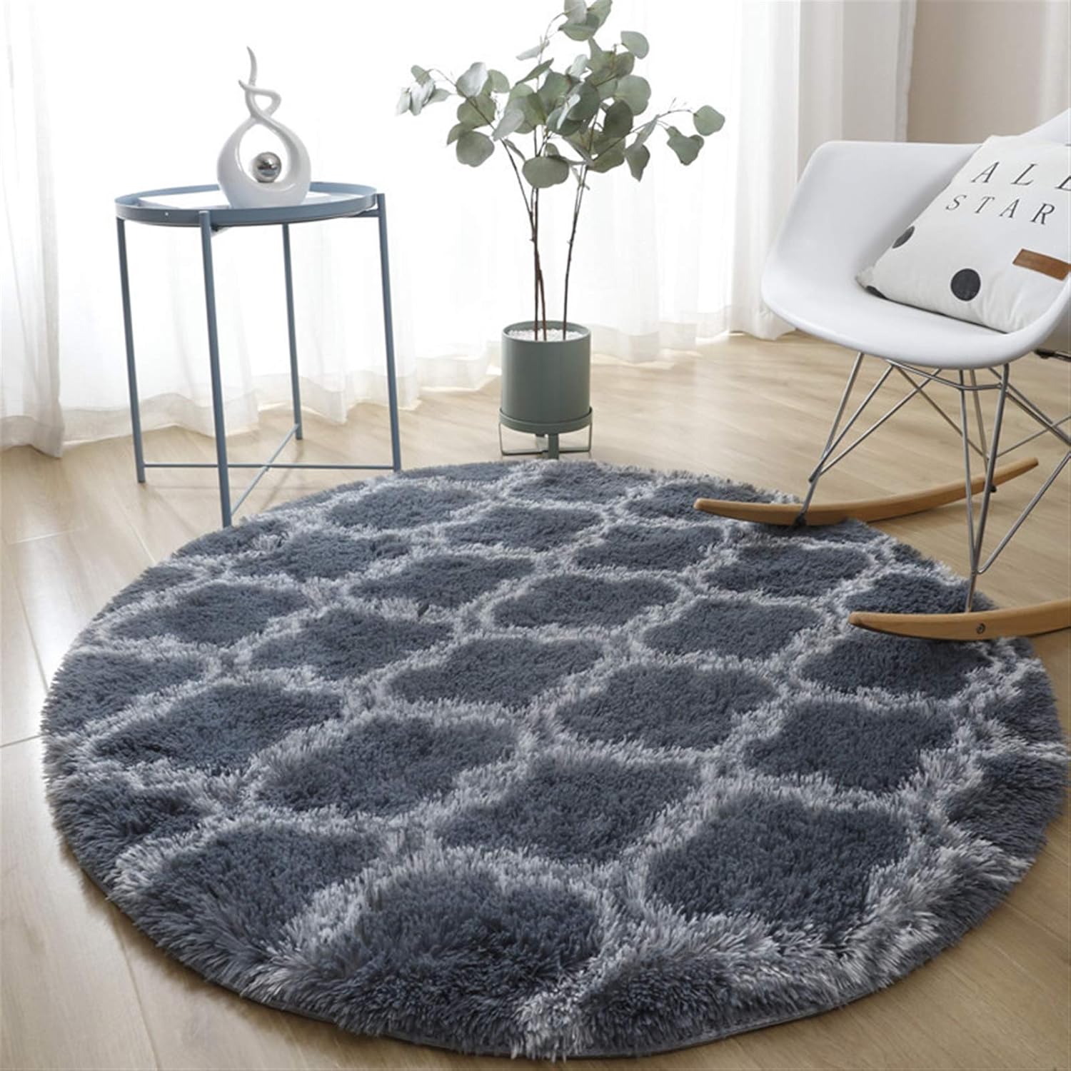 Liveinu Area Rugs for Bedroom Living Room, Round Fluffy Fuzzy Shag Shaggy Carpet Soft Plush Furry Bedside Rug for Nursery Playroom Dorm Room Teen Room Decor, Rose Red Plaid, 48x48