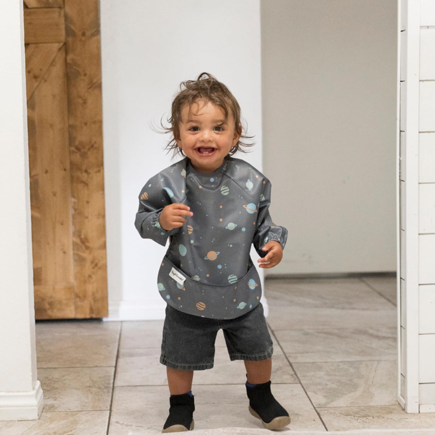 Tiny Twinkle Long Sleeve Bib for Babies & Toddlers | Waterproof Smock Bib for Eating | Machine Washable & Mess-Proof Feeding Essentials | Newborn Shower Gift (Space, 6–24M) - Image 4