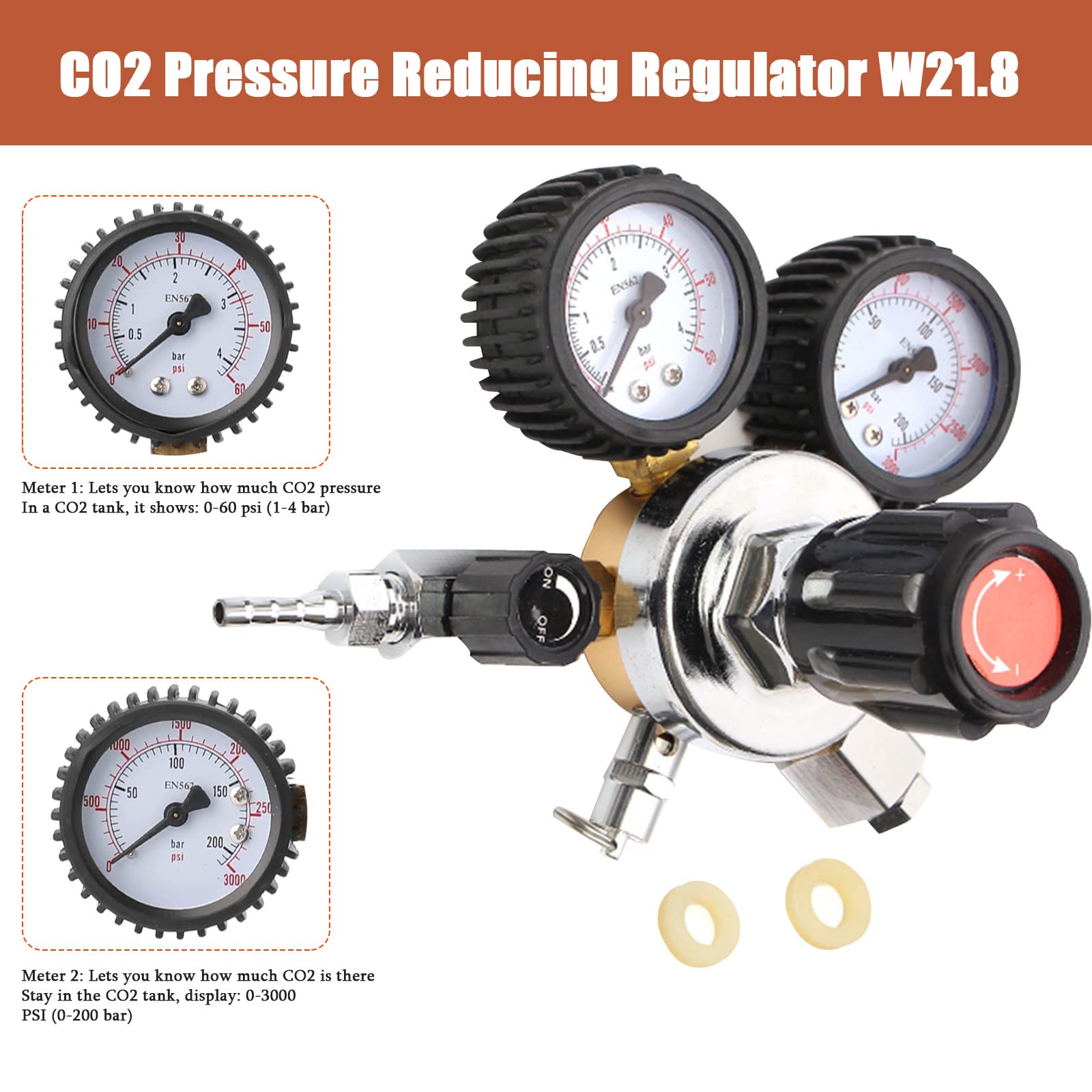 Reductor de presión regulador de presión CO2 dióxido de carbono reductor de presión Dual Manómetro W21.8 R134A A/C Regulador de presión para cerveza, dispensador de cerveza