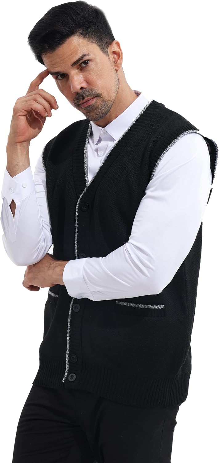 LemonGirl Men's Sleeveless Vests Cardigan Sweater V-Neck Vest Button Fit for Casual Wear