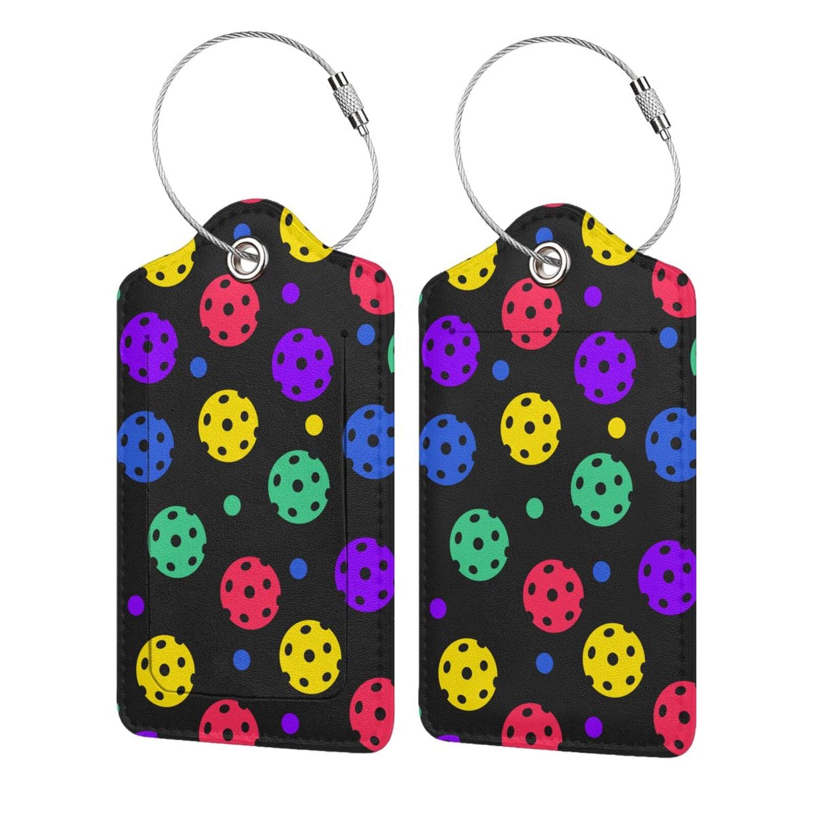 Pickleball Luggage Tags Set of 2 Leather Stainless Steel Loop Label Tag for Travel Bag Suitcase
