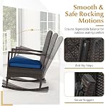 ORALNER 3 Pieces Patio Rocking Bistro Set, Outdoor Wicker Rocking Chairs with Cushions, Glass Coffee Table, Rattan Conversation Furniture Set for Balcony Front Porch Garden Deck Poolside (Navy)