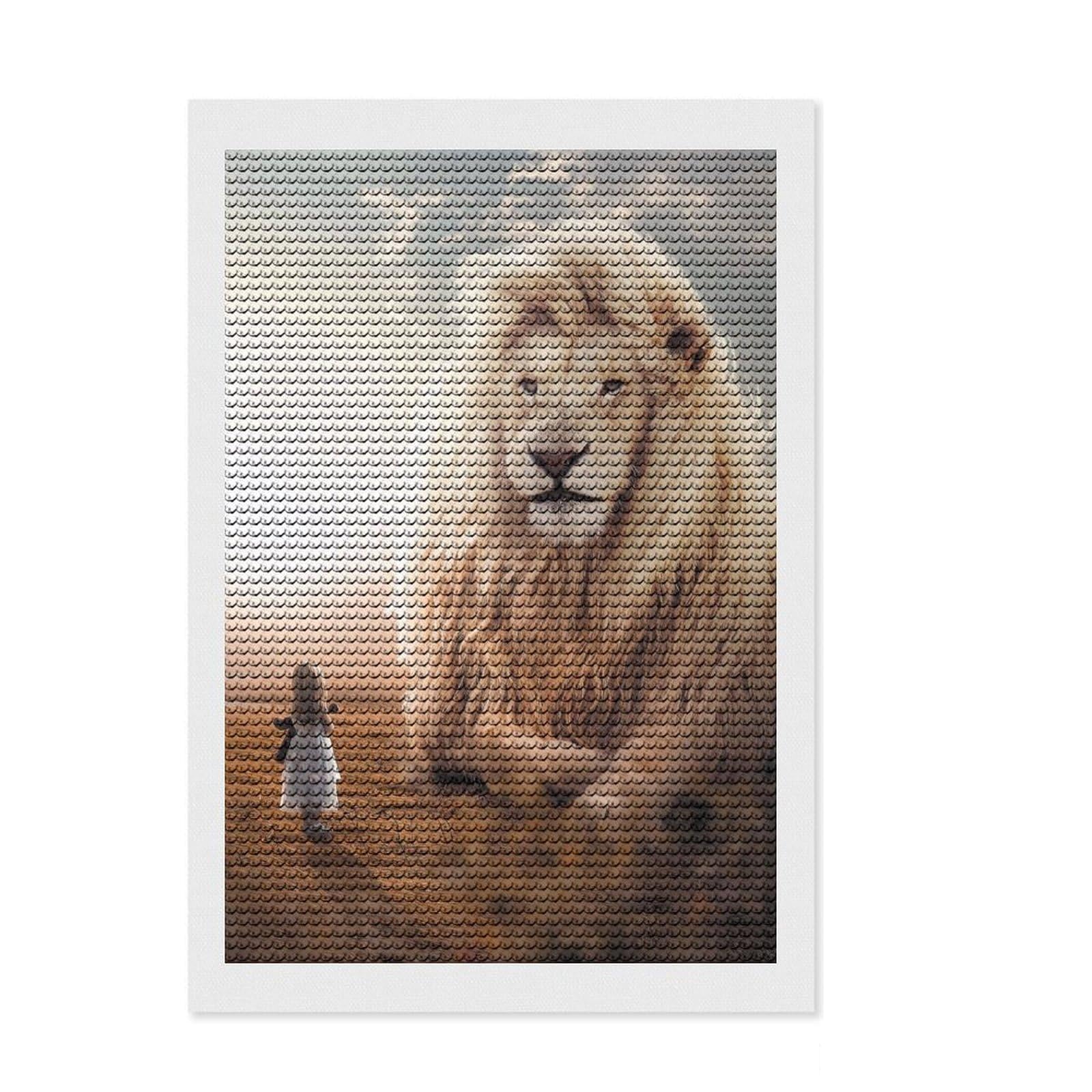 Junmoney The Huge White Lion Diamond Painting Kit 8"x12", for Teens, Modern Decor, Easy to Enjoy, Gift Idea, Calming Craft to Unwind