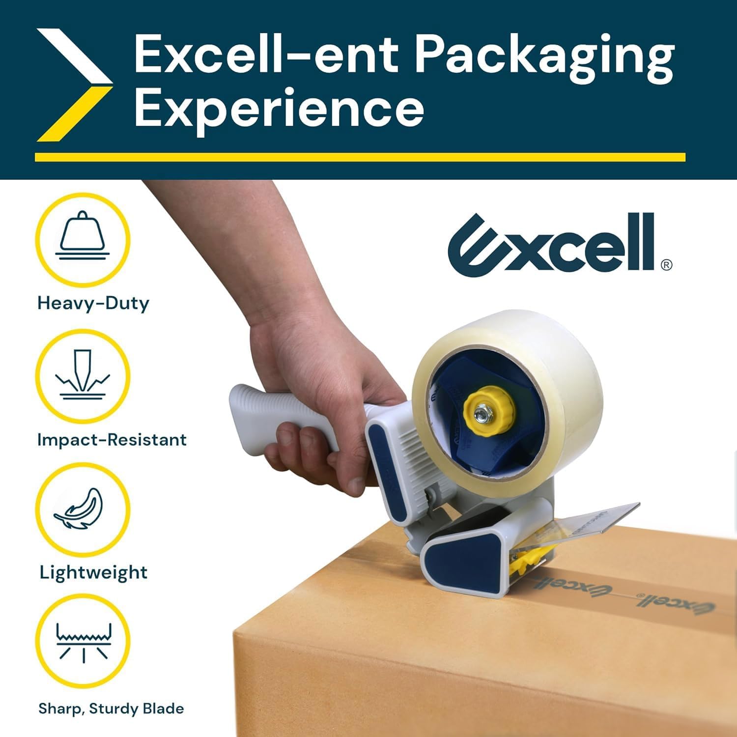 Excell EC-326 Safeguard Packing Tape Dispenser (3" Wide): Retractable Blade Cover for Safety, Push Flap for Smooth Cutting, and one-Hand use. Ideal for Shipping and Carton Sealing.
