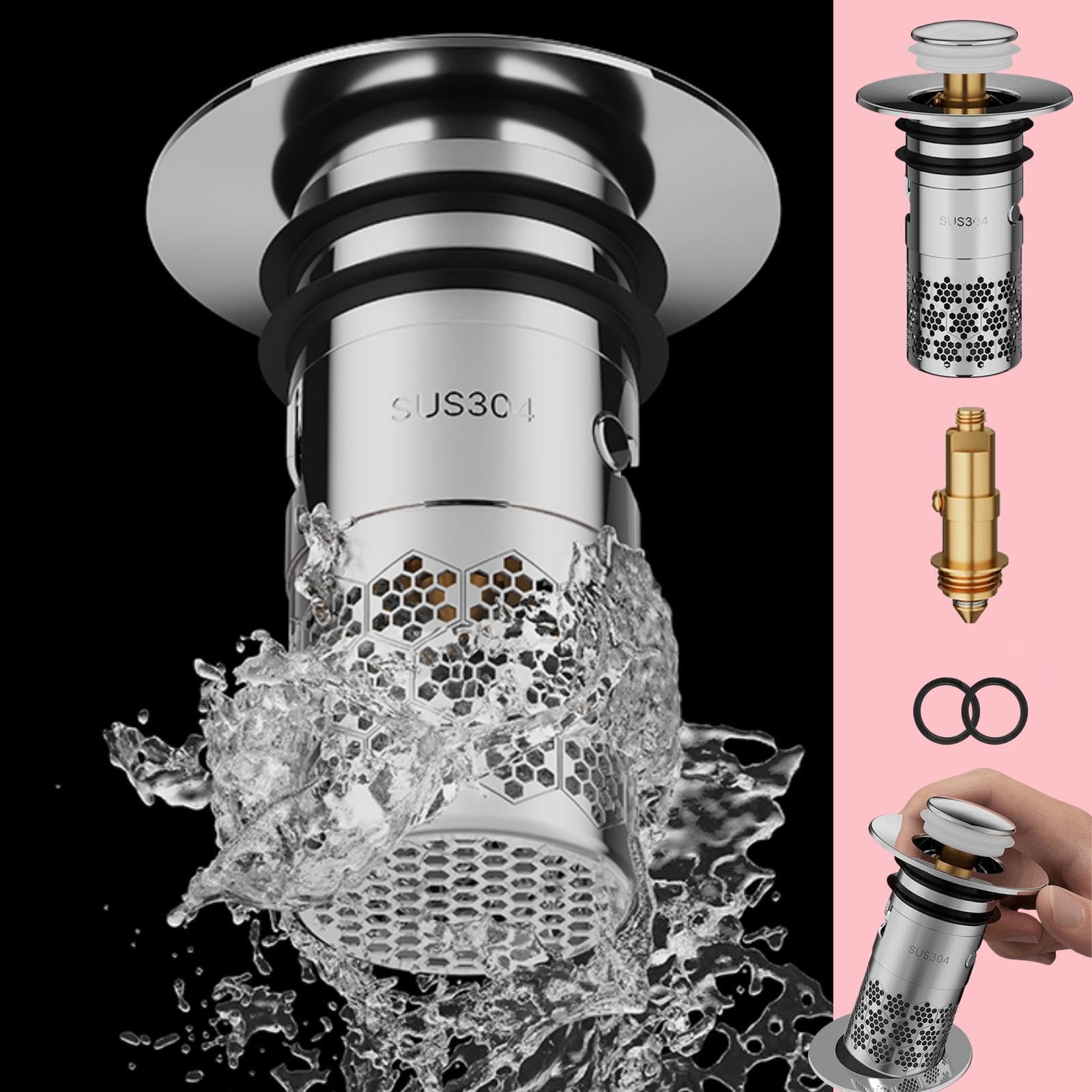 MTROYALDIA 1 Pieces Bathroom Sink Stopper with Hair Catcher, Pop Up Sink Drain Filter with Removable Stainless Steel Filter Basket Hair Catcher 1.29-1.57 Drain for Bathroom Replacement (B0D7HPS4B6) Amazon Price History, Amazon Price Tracker