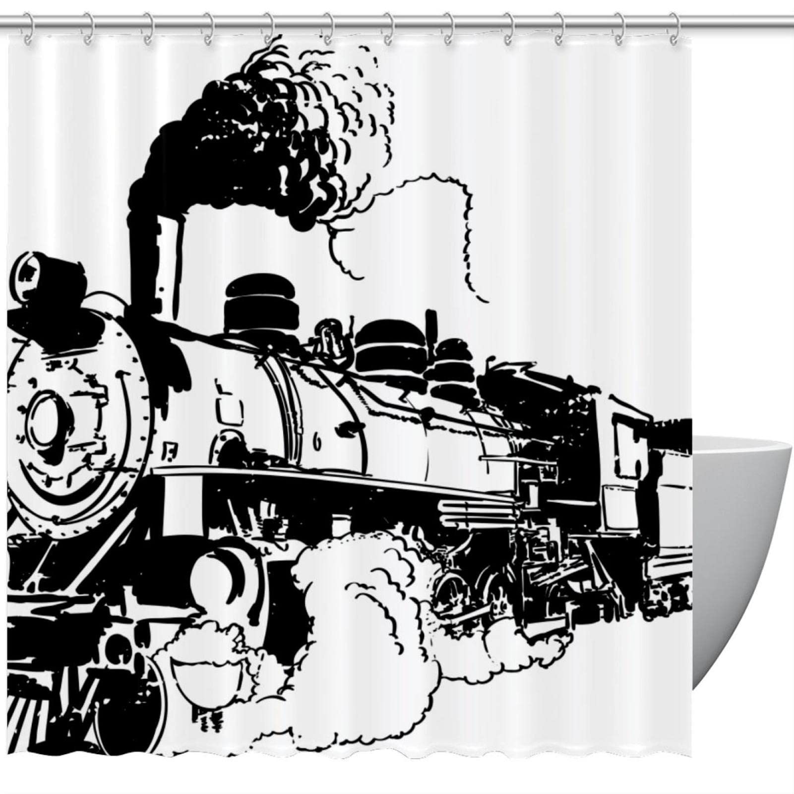 Rideau de douche Aquarelle Noir 183x183cm grand format imperméable
