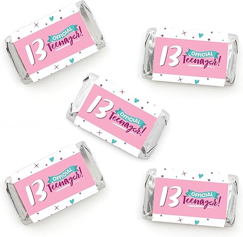 Big Dot of Happiness Pegatinas para envolver mini barras de caramelo para niña de 13 años, regalos pequeños oficiales para fiestas de cumpleaños de