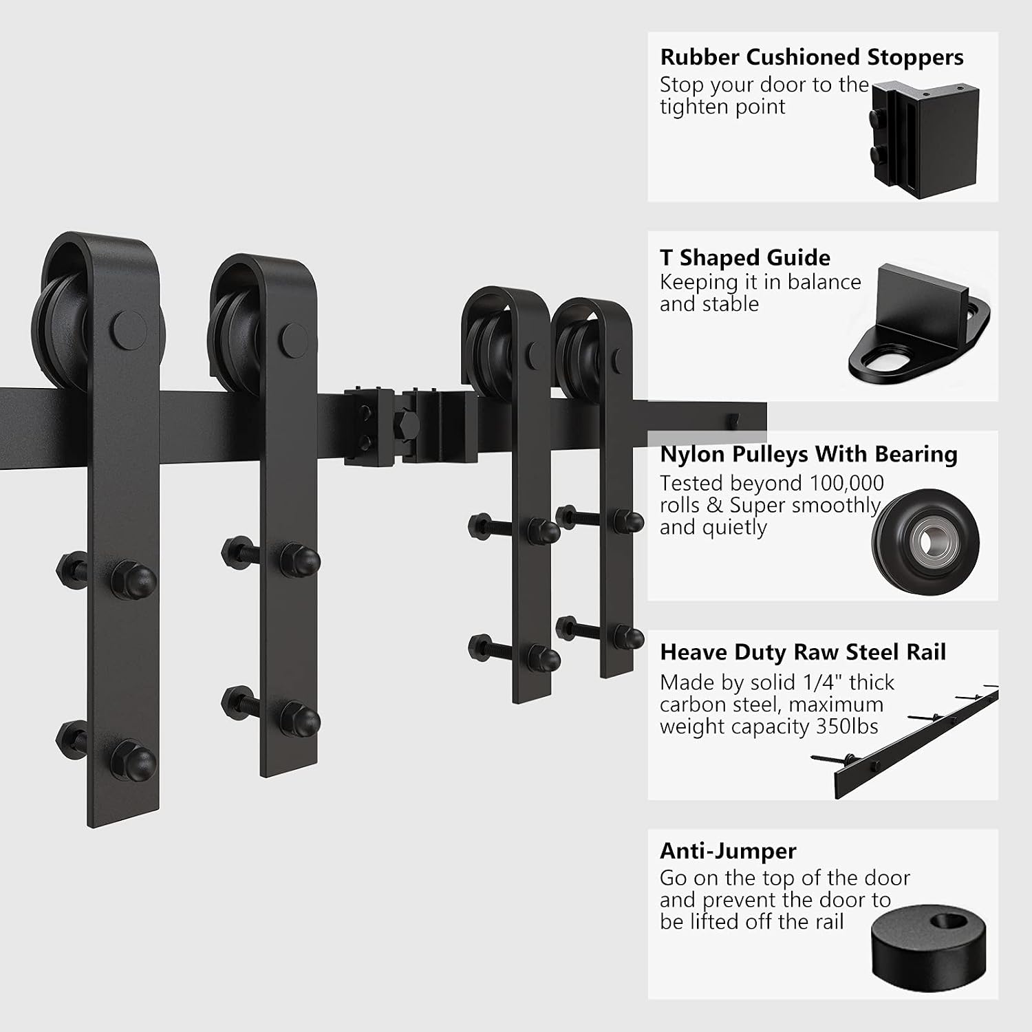 ROOMTEC 9FT Sliding Barn Door Hardware Track kit,Fit 27" Wide Double Door Panel,Upgraded Roller,Smoothly and Quietly,Easy Installation