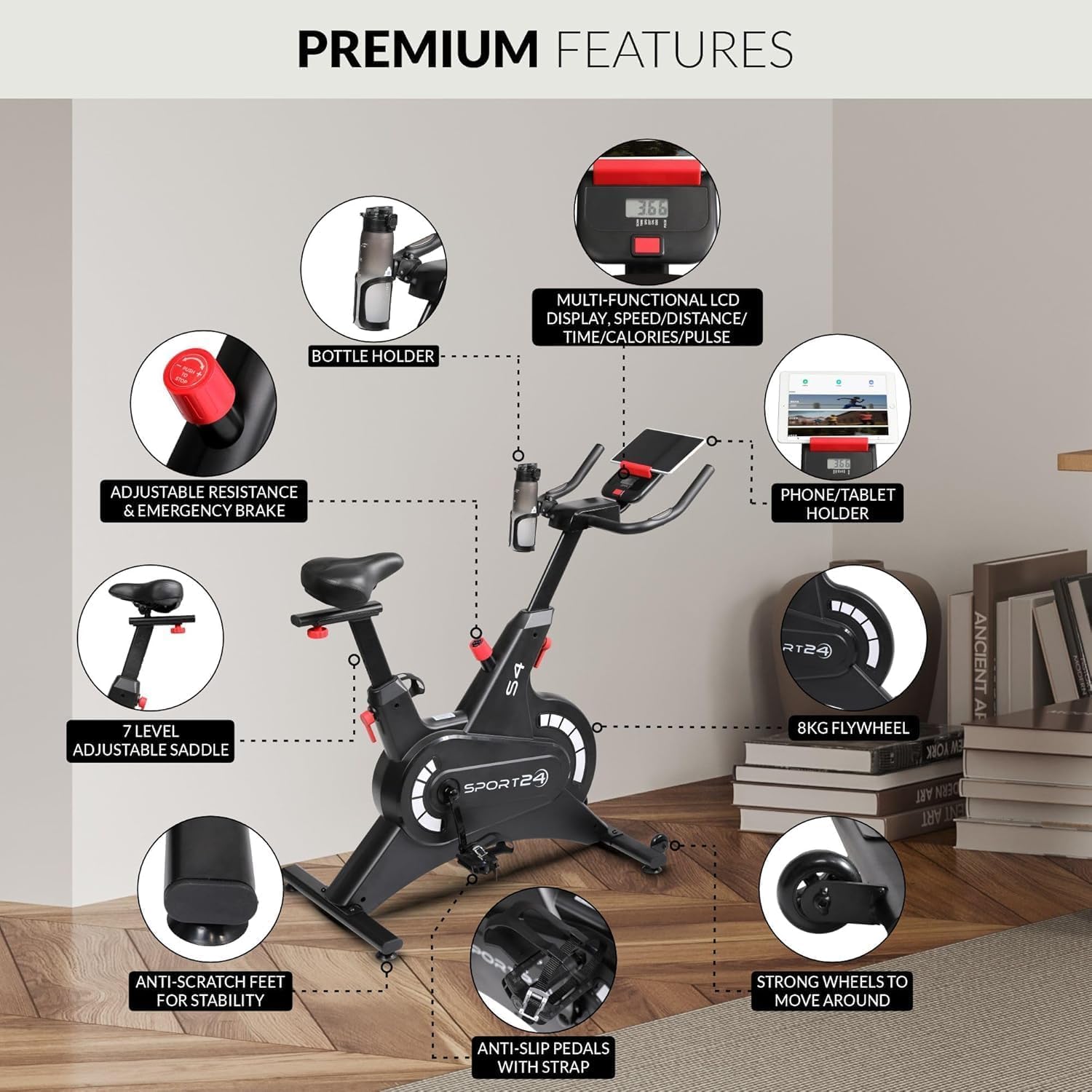 Sport24 Smart Exercise Spinning Bike For Home With 8kg Flywheel