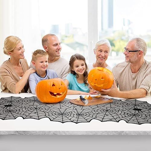 Miniatura 7 de Camino de mesa de Halloween, tela de araña de encaje negro, para decoración de Halloween, fiesta, decoración de mesa de comedor, 18 x 72 pulgadas