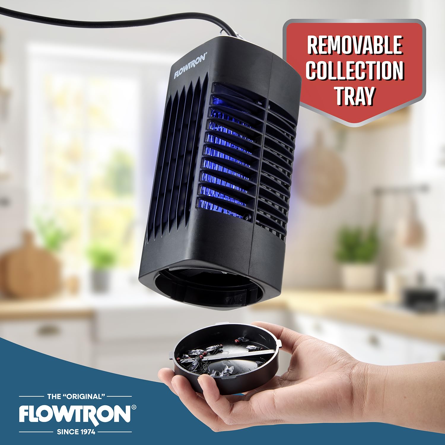 Flowtron Insektenvernichter für den Innenbereich, UV, 1000 V, 160 m², Schwarz | Passend für Küchen, Schlafzimmer und Büros, die einen stabilen Schutz benötigen – einfach in jede Steckdose stecken