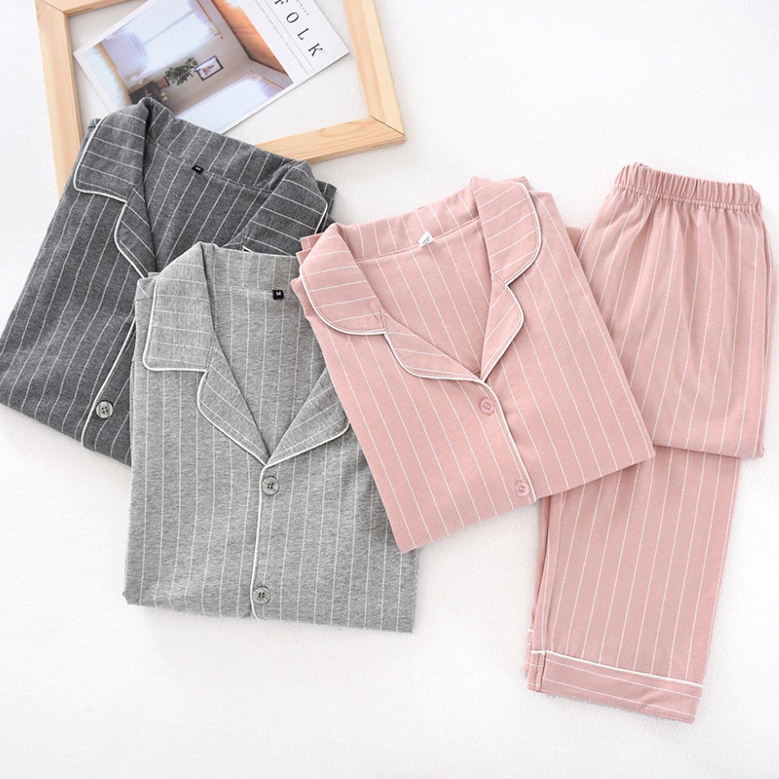 Pigiama Pigiama di Cotone Set per Autunno E Inverno Manica Lunga Pantaloni Lunghi Pigiami A Strisce per Donna E Uomo Abito da Casa