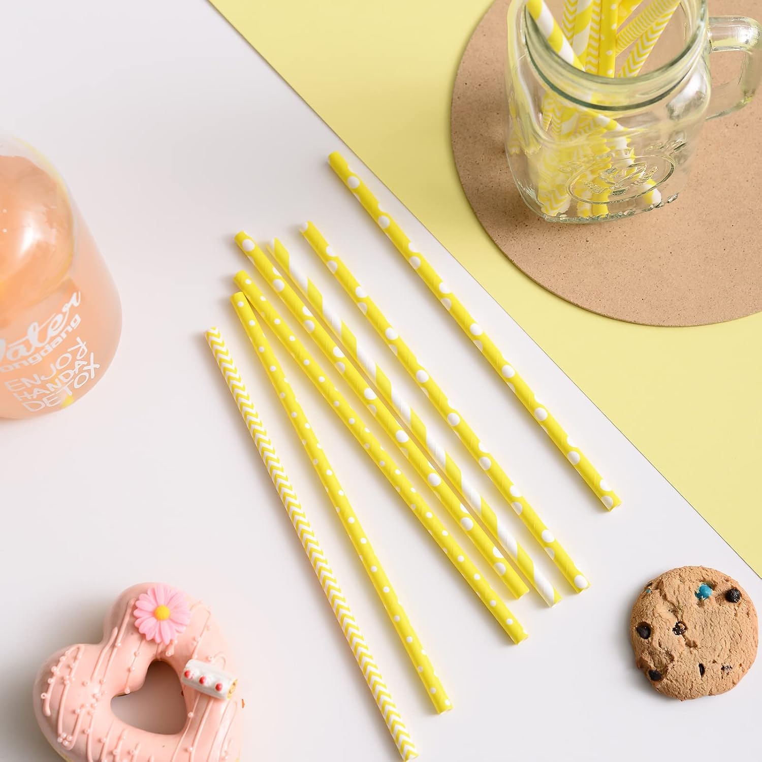 YAOSHENG Yellow Paper Straws, 100 Pack for Party Supplies,Birthday,Wedding,Bridal/Baby Shower,Juice, shakes,Smoothies - Image 6