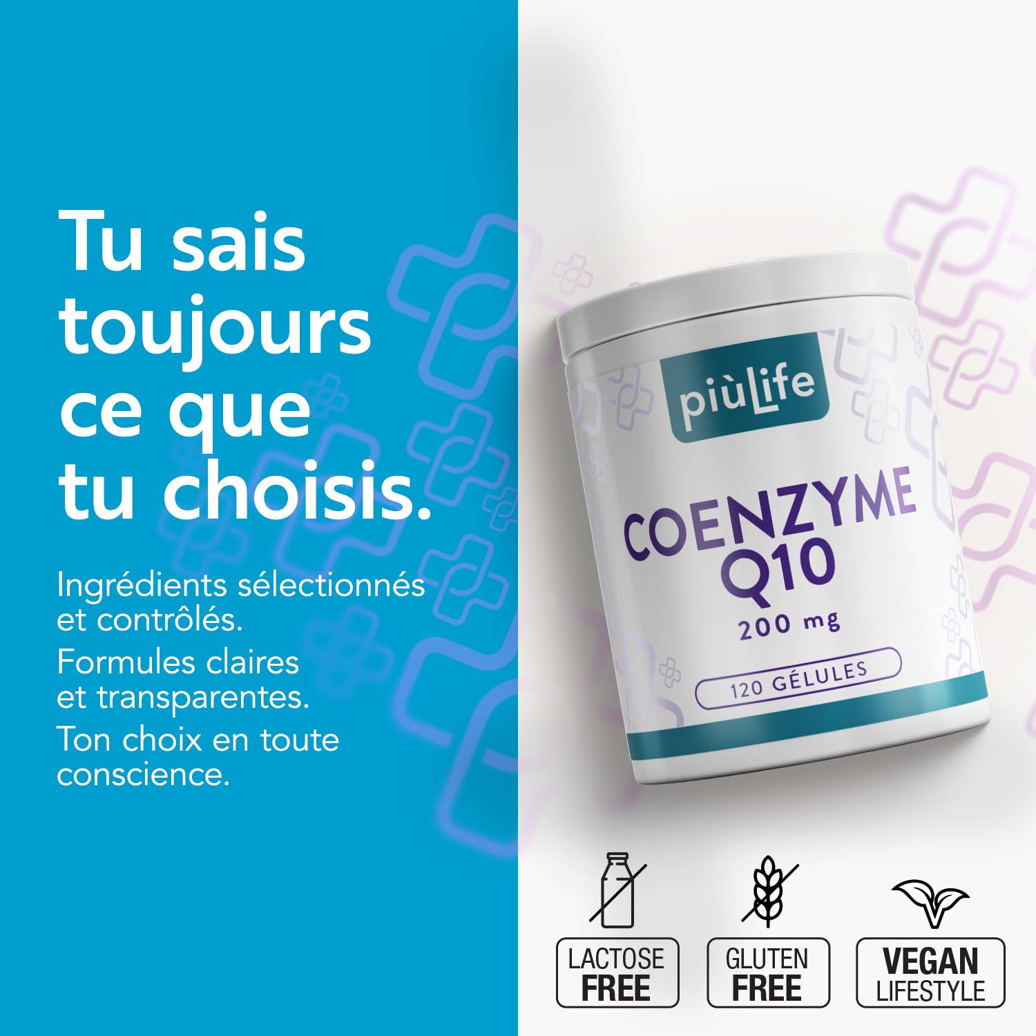 Coenzyme Q10 200 mg PiùLife Ubiquinone - 120 Gélules Vegan | 1 par jour, Fermentation Naturelle, Forme identique à celle produite par l'organisme, Sans Gluten, Sans Lactose, 4 Mois