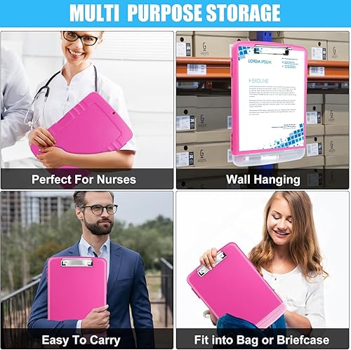 Miniatura 7 de Portapapeles de plástico con almacenamiento, carpeta A4 con soporte para bolígrafo, bonitos tableros de clip de 8.5 x 11 pulgadas, apertura lateral
