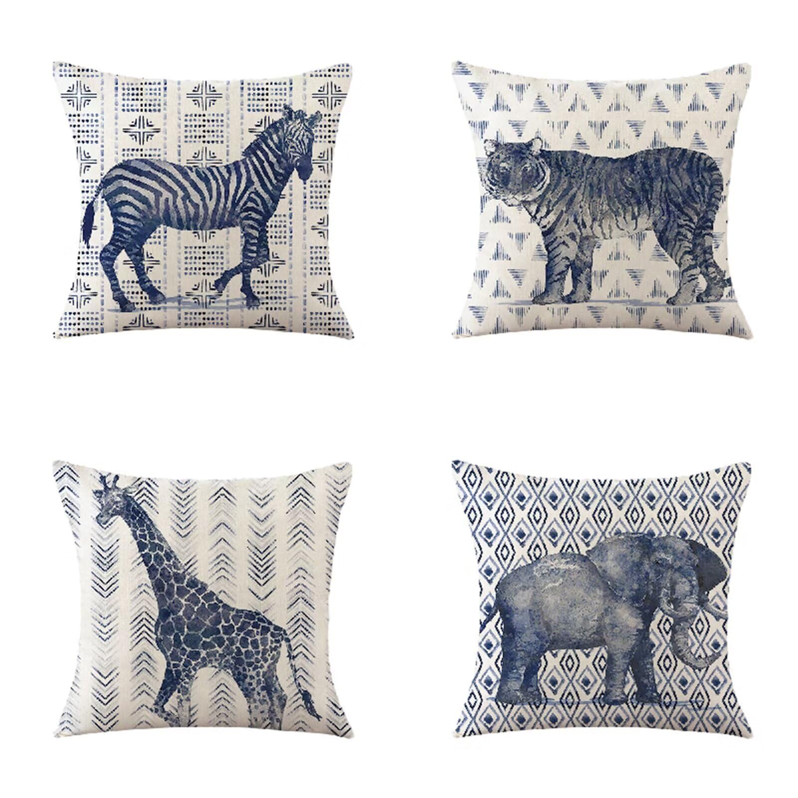 Juego de 4 Azul Moderno Fundas de Cojines, Animales Cojines Decoracion Impermeable 50x50cm,Otoño Fundas Cojín Lino Decorativas para,Sofá Sala de Estar Exterior Jardín Cojin, Cremallera Oculta HY-602