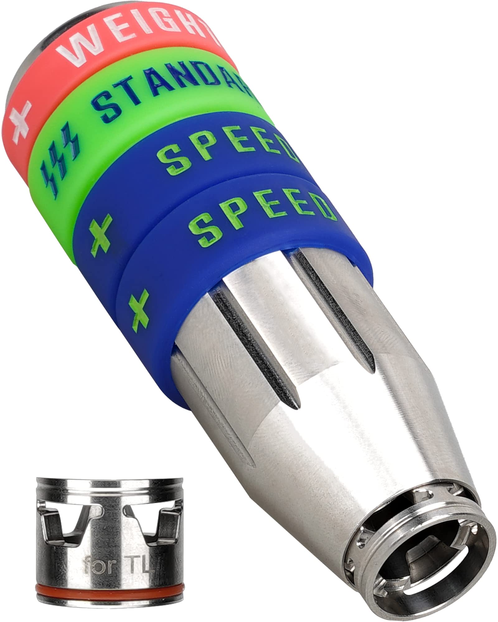 BIG TEETH Golf Swing Speed Trainer Adjustable - Equipment with 3 Weight Configuration Options - Tempo Training Aid Connects to Your Clubs for Titleist