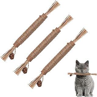 3pcs Natural Silvervine Sticks, Silvervine Catnip Chew Sticks Cat Toys for Cats Kitten Teething Toys Teeth Cleaning Toy
