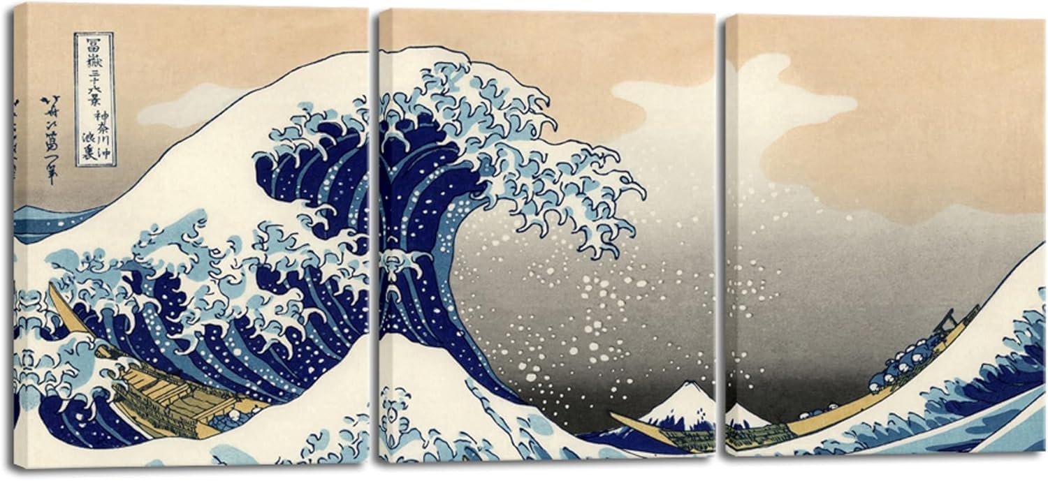 Lianyibo Frameless Great Wave Of Kanagawa Katsushika Hokusai Modern Canvas Prints Artwork Abstract Pictures Paintings On Canvas Wall Art(50X75x3/Frameless)