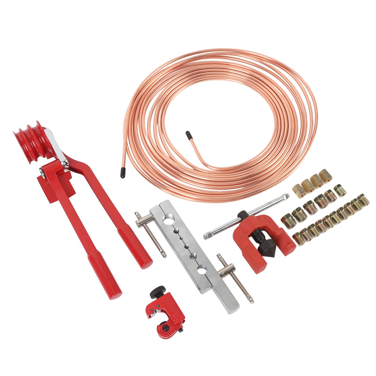 lyrlody Kit di Riparazione Freno Kit di Strumenti per Svasatura Freno Rivestita in Rame 3 16 Pollici con Piegatrice 16 Accessori 2 Raccordi 4 Dadi per Meccanici Servizio Garage Fai da Te