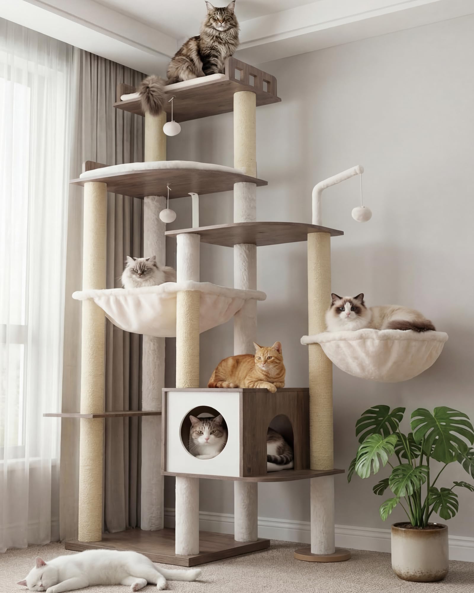 Arbre à chat stable pour gros chats évitant les basculements, tour de 179cm avec hamacs Heybly