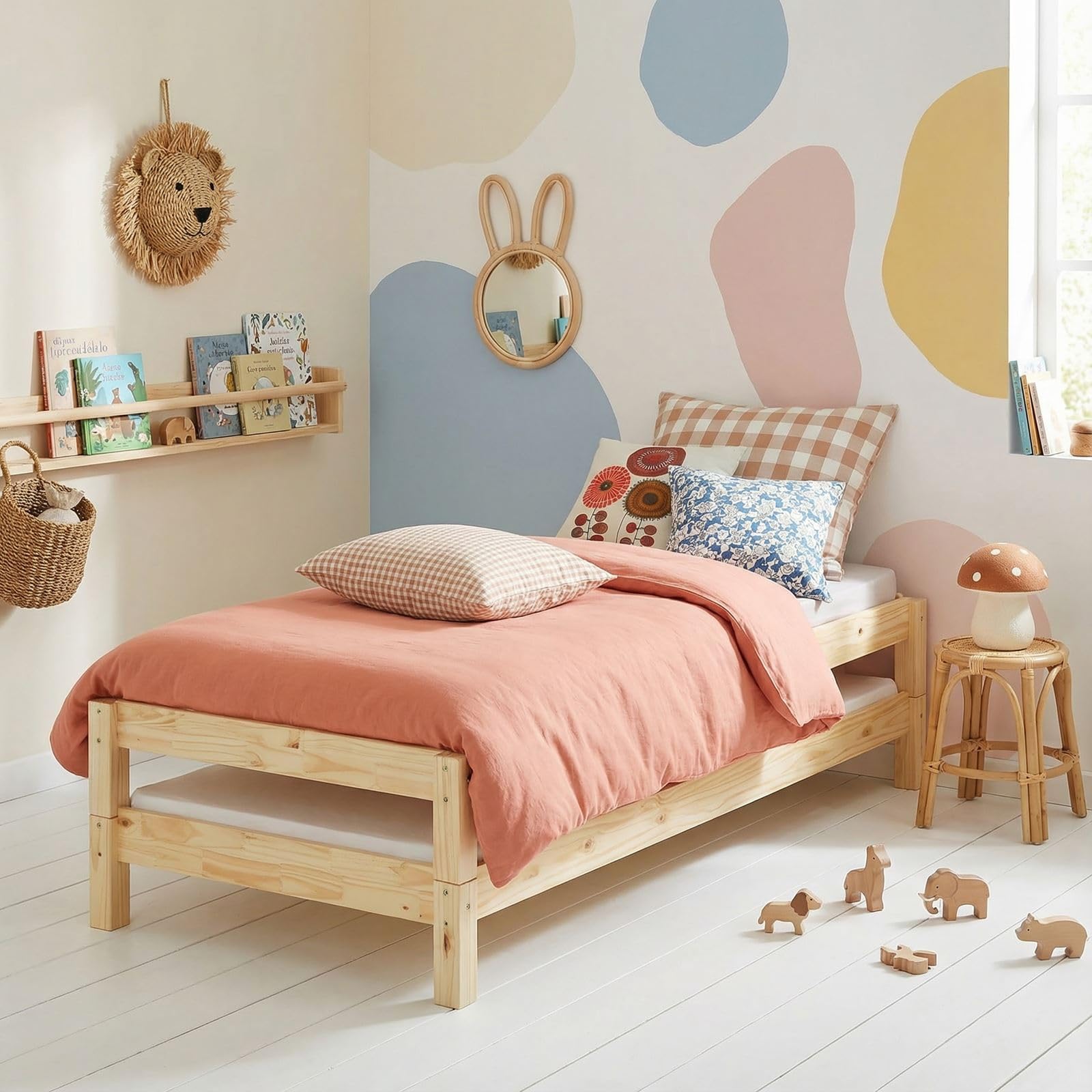 Stapelbed met opbergruimte - 2 x 90 x 200 cm - grenen - lattenbodem - kleur naturel en wit