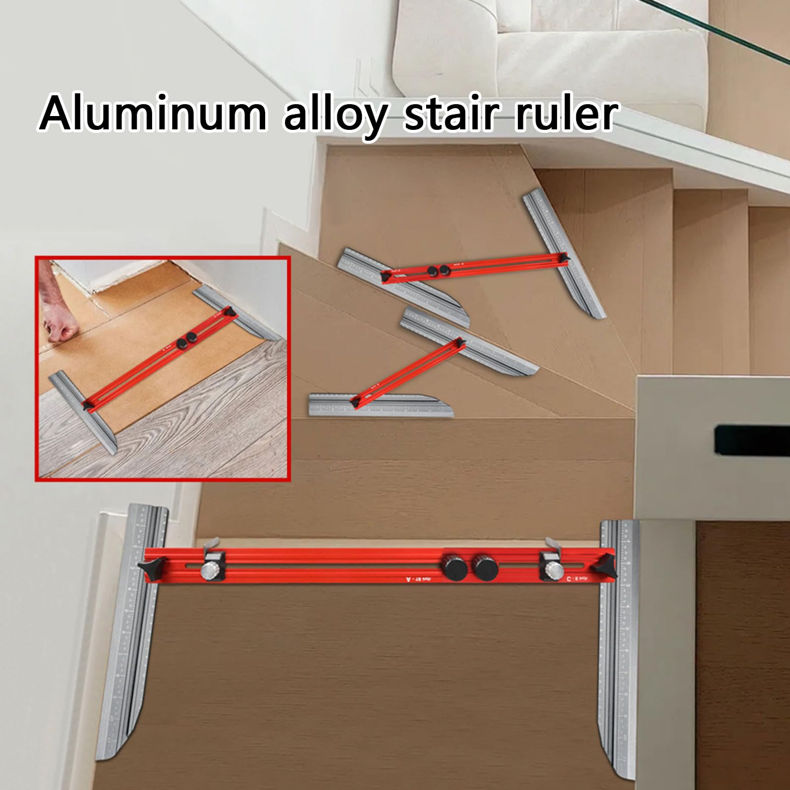 Outil de mesure pliable en aluminium pour marches d'escalier - Outil multifonctionnel - Jauge réglable - Modèle de précision