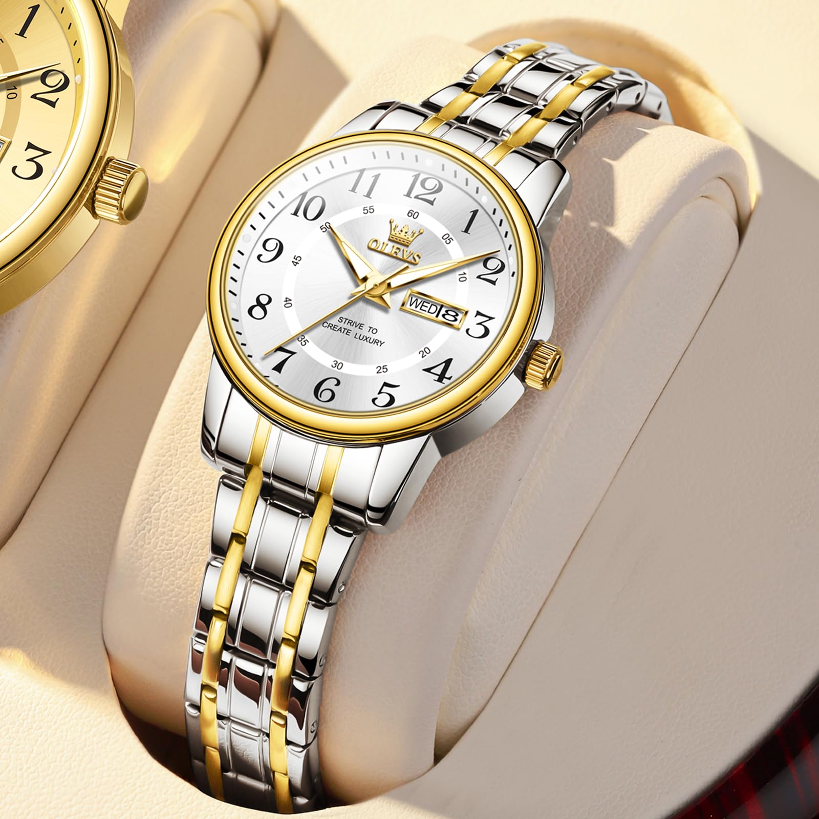 OLEVS Two Tone Watches for Women Gold and Silver Dress Womens Watches for Small Wrist Stainless Steel Arabic Numerals Easy to Read Waterproof Reloj para Mujer