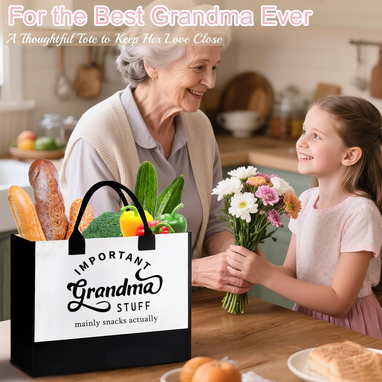 Grandma Gifts for Grandma Birthday Gifts, Unique New Grandmother Gift from Grandkids, Gigi Gift for Grandmas, Best Grandmas Presents Tote Bag Makeup Bag for Christmas Mothers Day - Image 2