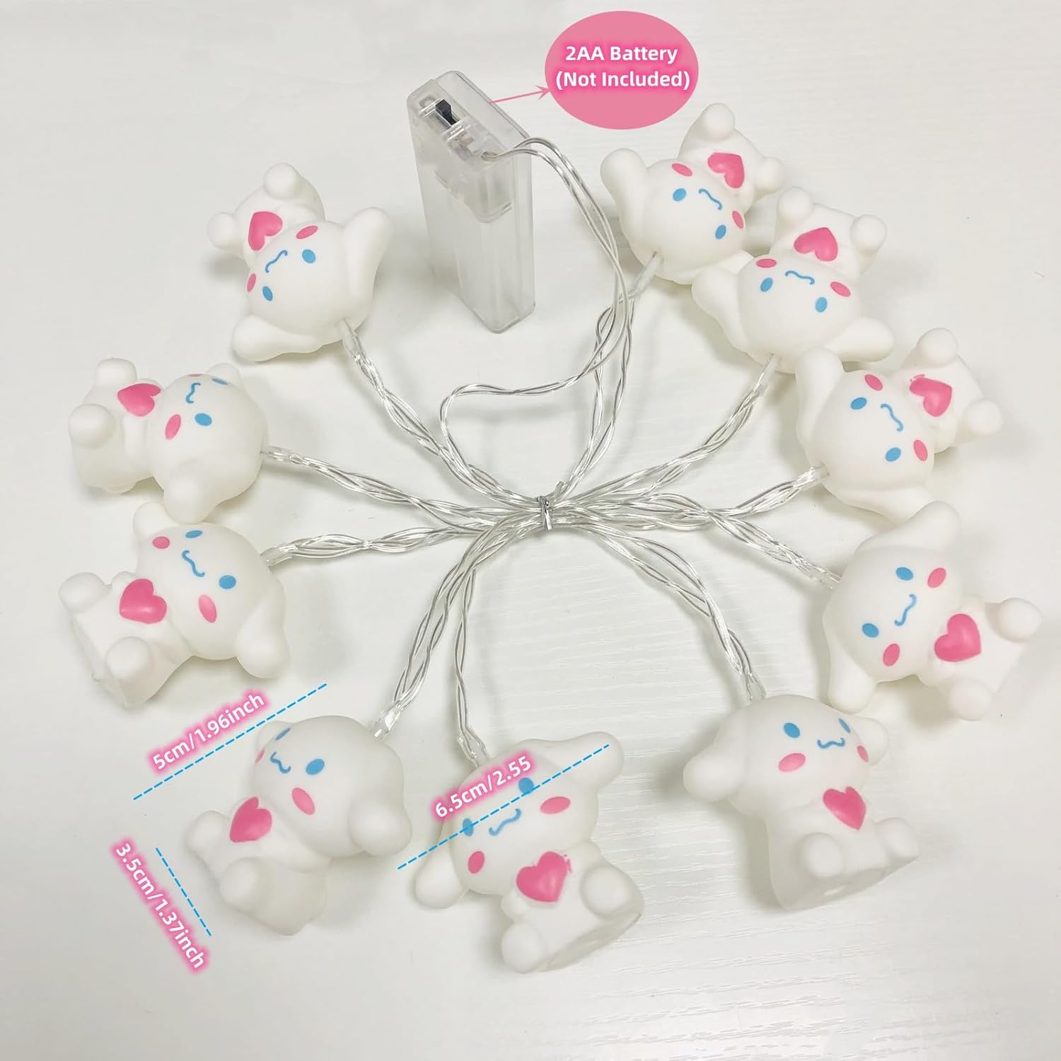 Cute Big Ear Dog Night Light Puppy Dog Lamp Cinnamoroll Light Fairy String Light for Boys Girls Bedroom Birthday Christmas Holiday Decor (1.65m/10led, Heart Dog)