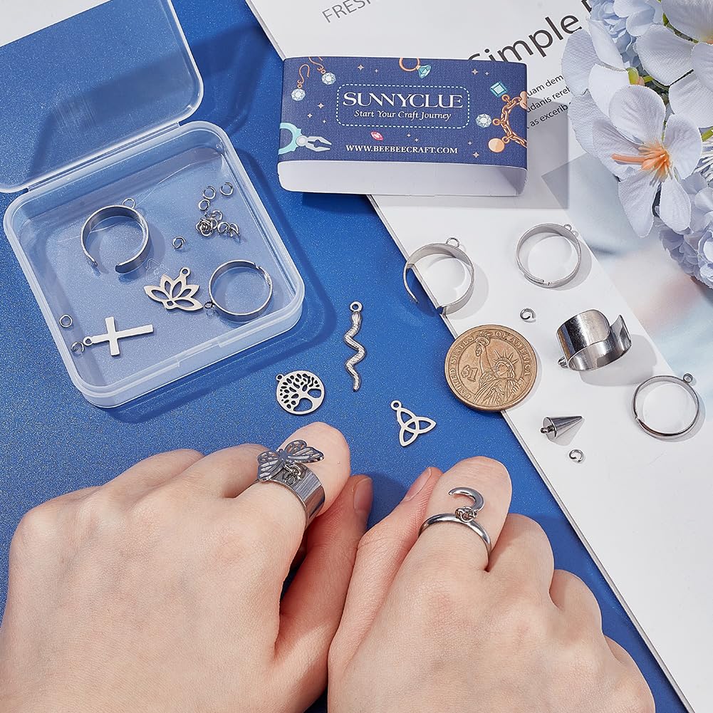 Kit Fabrication Bijoux SUNNYCLUE 36 Pièces | Bagues Réglables Acier Inox Lune Étoile