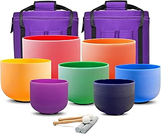 Sponsored Ad - CVNC Set Of 7 PCS 6-12 Inch Colored Frosted Chakra Quartz Crystal Singing Bowls Sound Healing Instrument Fr...