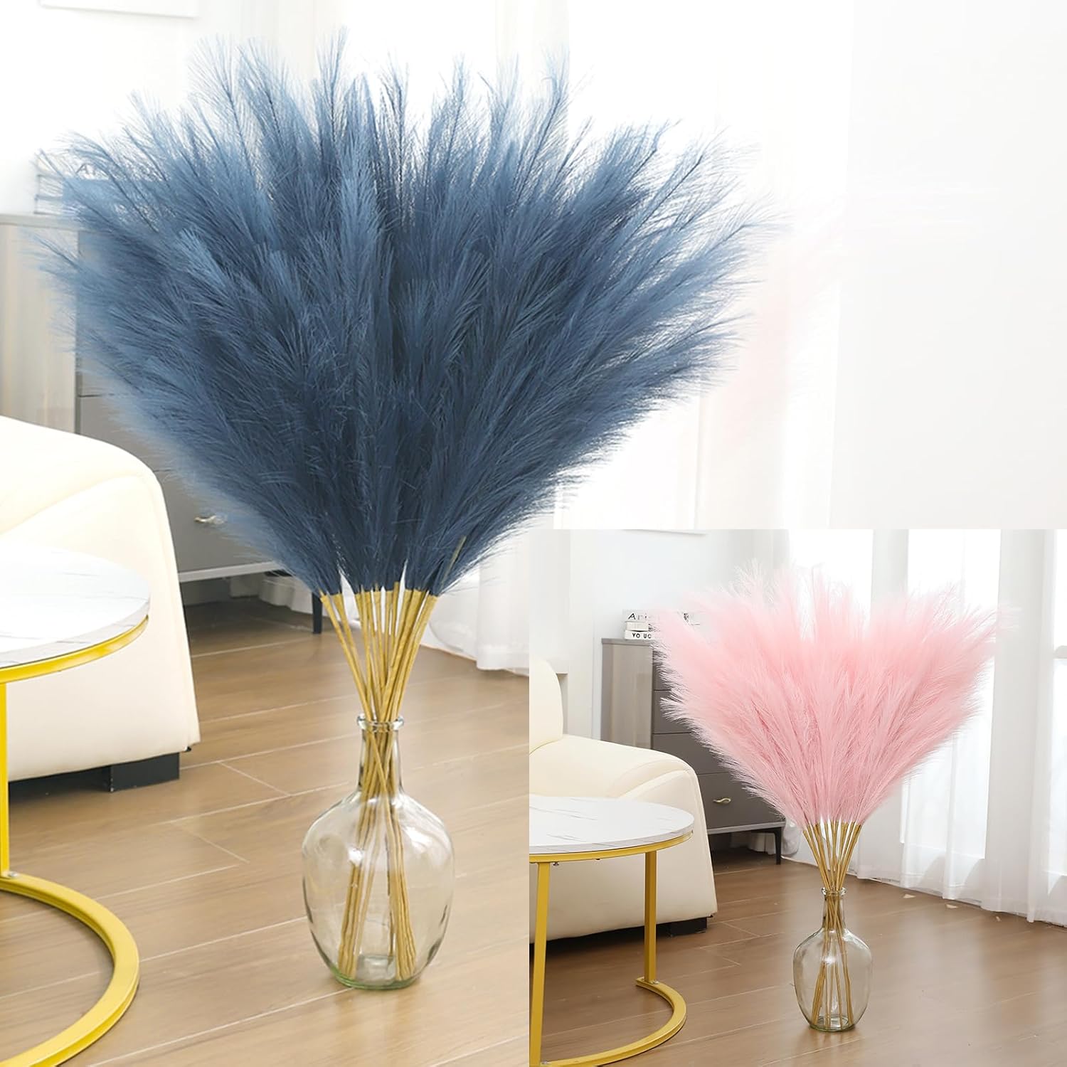 43" Faux Pampas Grass Decor Dark Blue & Pink - Artificial Pampas Grass Small Pampas Grass Fluffy Pompas Floral Arrangement