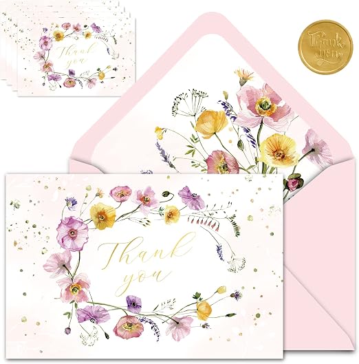 Amazon.com : Gooji 4x6 Spring Floral Thank You Cards with Envelopes ...
