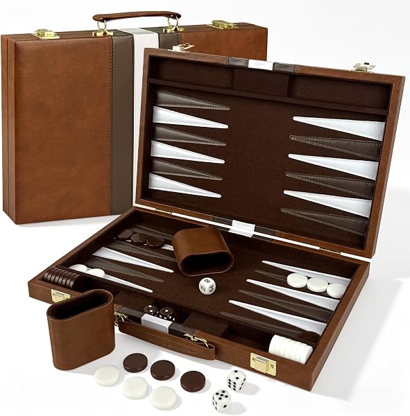 Lohofrnny Zestaw Backgammon, klasyczny zestaw Backgammon dla 2 graczy, przenośna gra strategiczna podróżnicza (15 cali,
