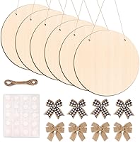 DIYDEC 6-Pack 14 Inch Unfinished Wood Slices for Crafts - Blank Round Wood Discs with Bows, Twine & Tape for Door Hangers, Painting & Holiday Decor