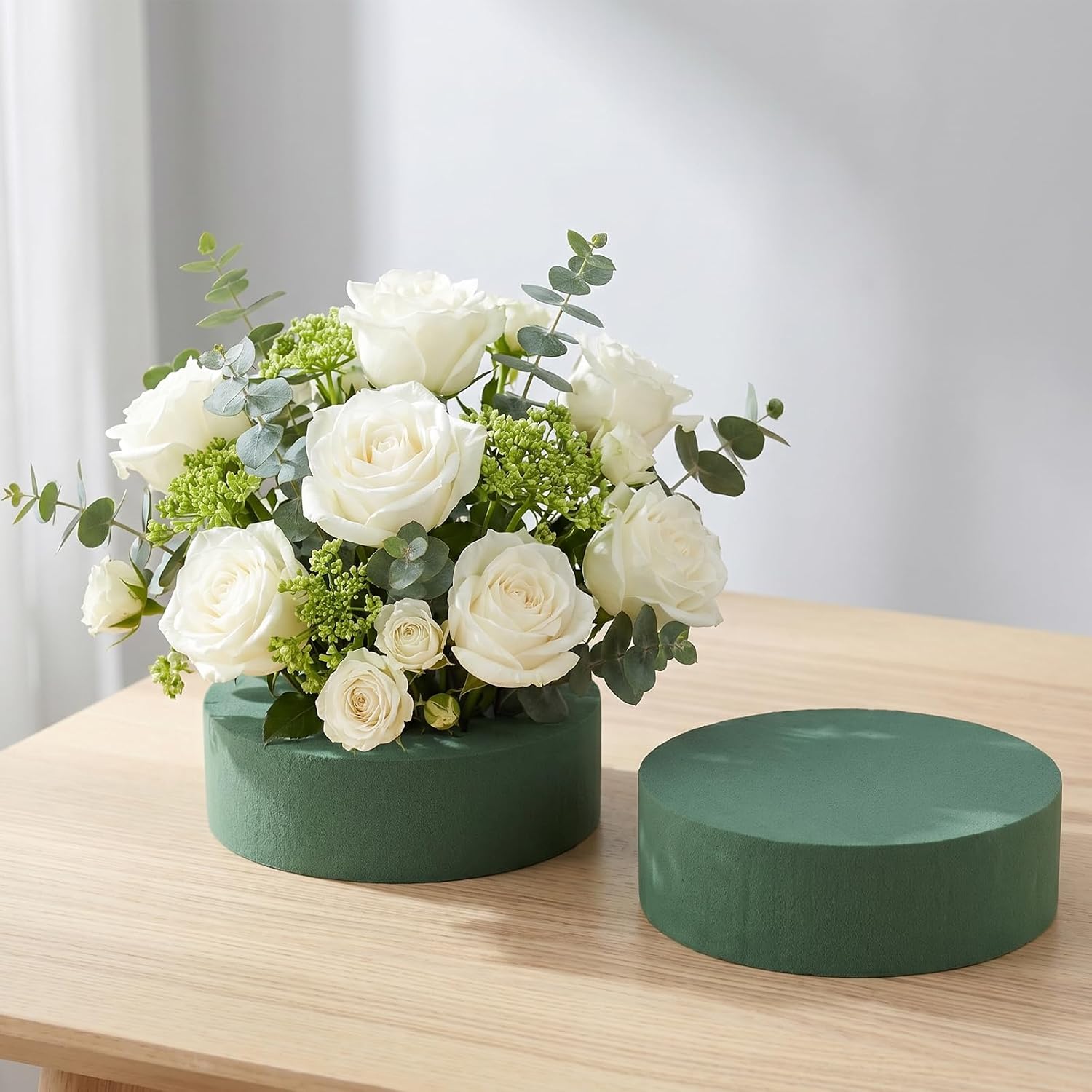 2Pcs 5.75" Round Floral Foam Block Green Wet Dry Flower Sponge Foam | Sponge Foam Blocks, Flower Holder for Fresh, Preserved, Artificial Blossom Arrangements, Wedding Party, Home